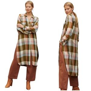 ANTHRO’ Pilcro Side-Slit Maxi Tunic Buttondown Plaid Long Shirt Women’s Medium
